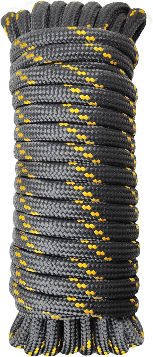 Diamond Braided Polypropylene Rope Nylon Rope Mix Thick Heavy Duty Ropes 3/8'' 100ft High Strength Perfect for Clothesrope Camping Hiking and Other Outdoor Activities Black