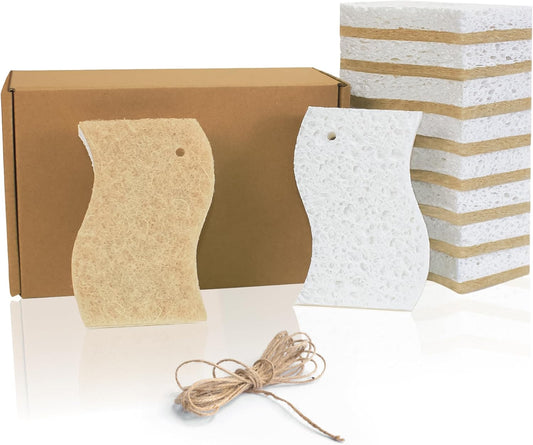 Eco Friendly Cellulose Compostable Biodegradable Kitchen Clean Sponges, for Washing Sink/Pan and Dishwashing, 10 Pack