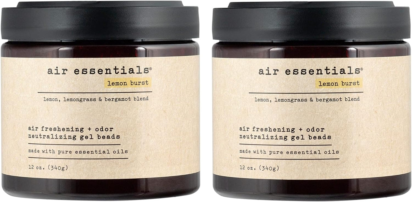 Air Essentials Air Freshener & Odor Neutralizer Gel Beads - 12 oz, Pack of 2 - Odor Eliminator - Made with Pure Essential Oils - Lemon Burst Scent
