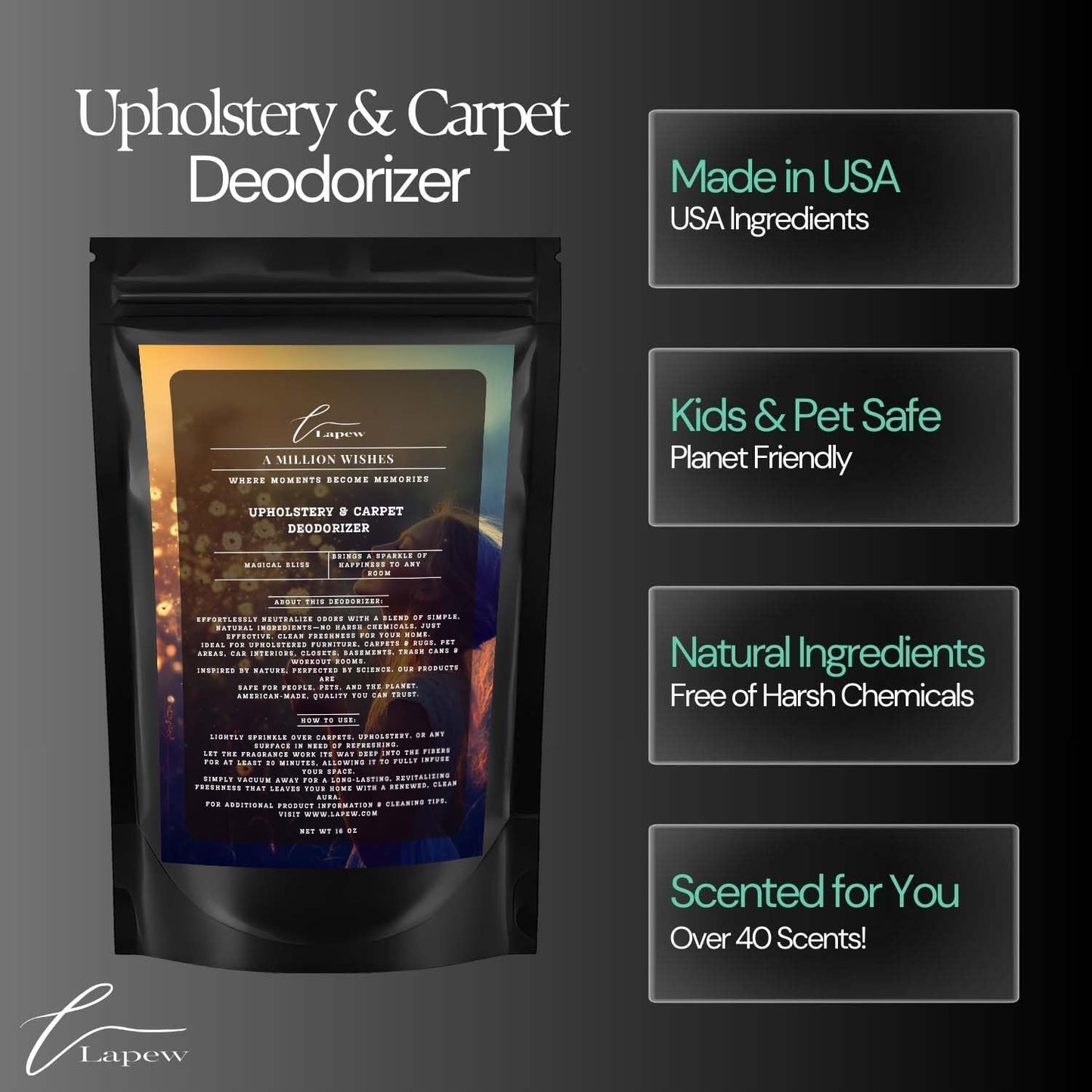 A Million Wishes Carpet Freshener Powder: Powerful Odor Eliminator for Home, Upholstery Deodorizer, Carpet Deodorizer, Pet Urine, Cat Litter Box - A Million Wishes Fragrance.