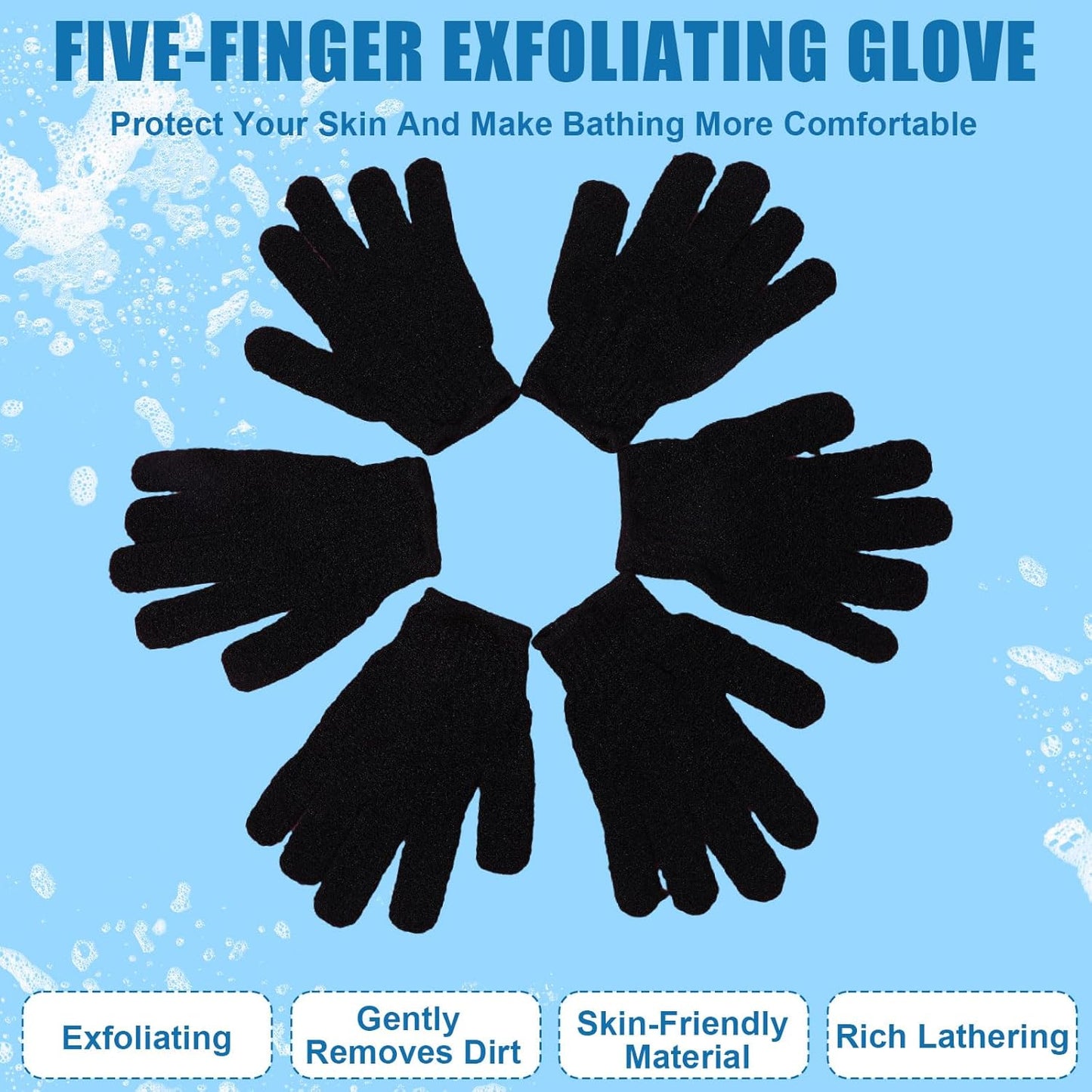 60Pcs Exfoliating Gloves Bulk, Exfoliating Body Scrubber Glove Exfoliator for Body Scrub Mitt, Bath Gloves for Shower Exfoliating Shower Gloves for Women Bathing Accessories(Black)