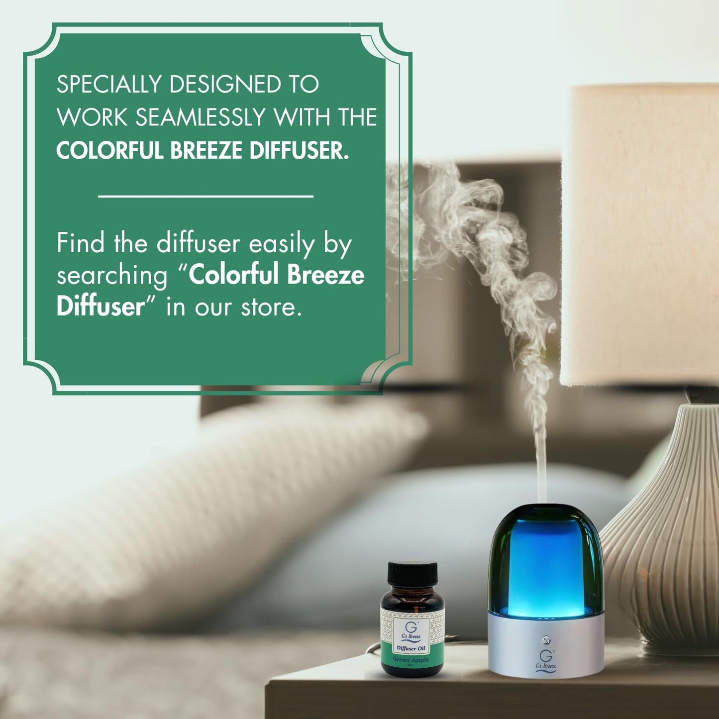 G's Breeze Green Apple Diffuser Oil Refill - Scent of Crisp Apple Fruit - Transform Any Space with Invigorating Fragrance – Ideal for Home & Office – Long-Lasting Freshness Aroma - 60 ML