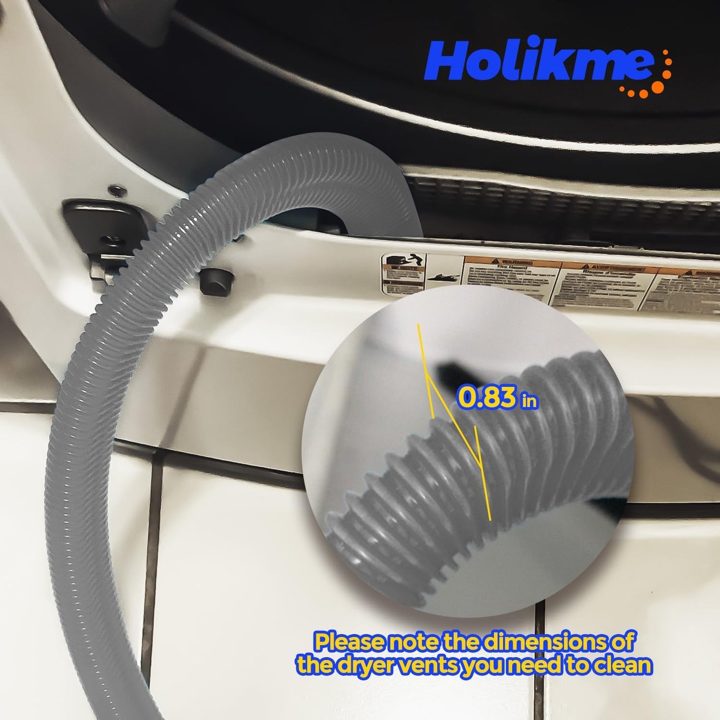 Holikme 2 Pieces Dryer Vent Cleaner Kit, Dryer Lint Vacuum Attachment and Flexible Dryer Lint Brush, Dryer Vent Vacuum Hose Attachment,Grey