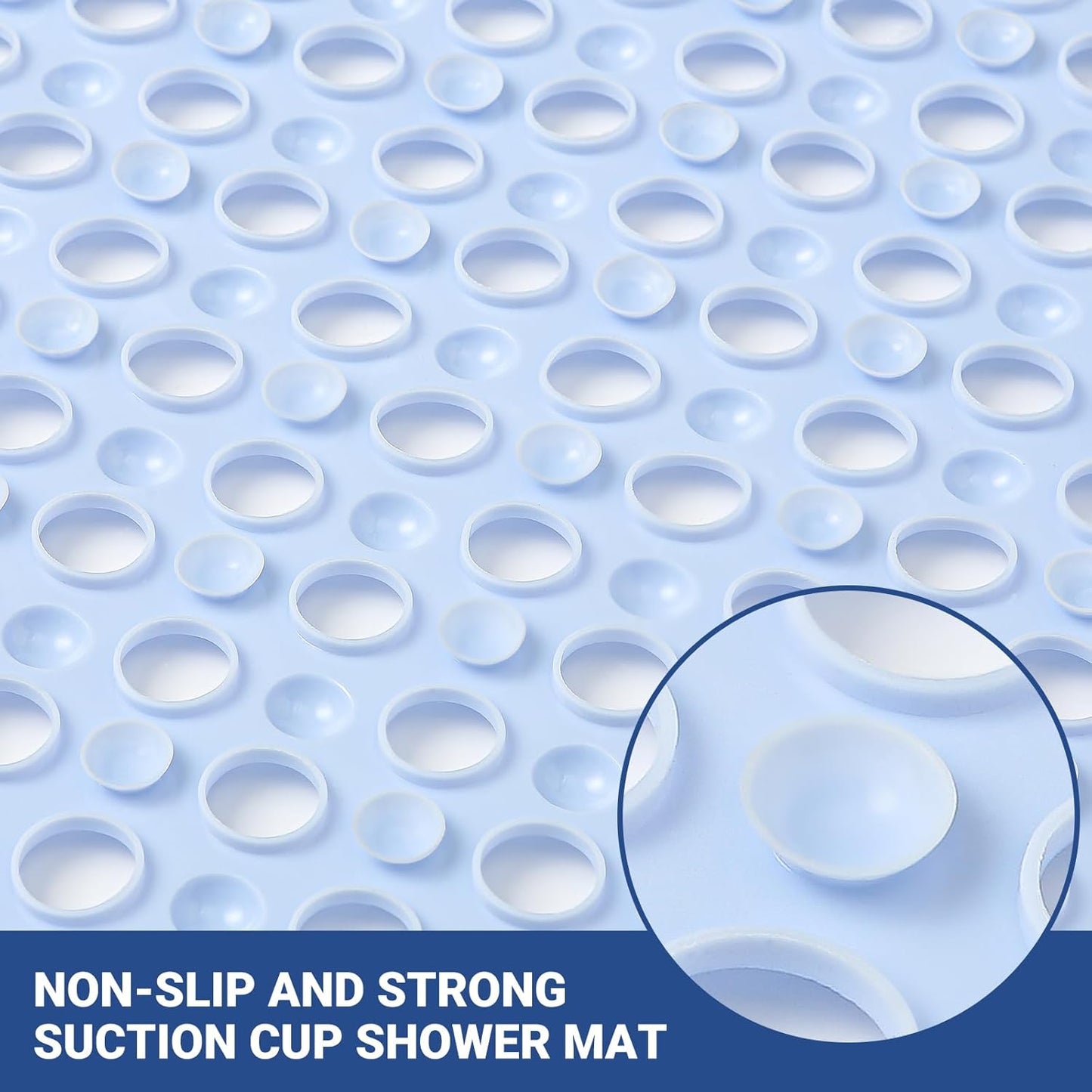 Non Slip Bathtub Mat and Shower Mat 31x17 inch,Bath Mat with Quick Dry Drain Holes and Suction Cups, Soft Comfortable Safe Bathroom Mat for Bath Tub, Floor, Tile (Light Blue)