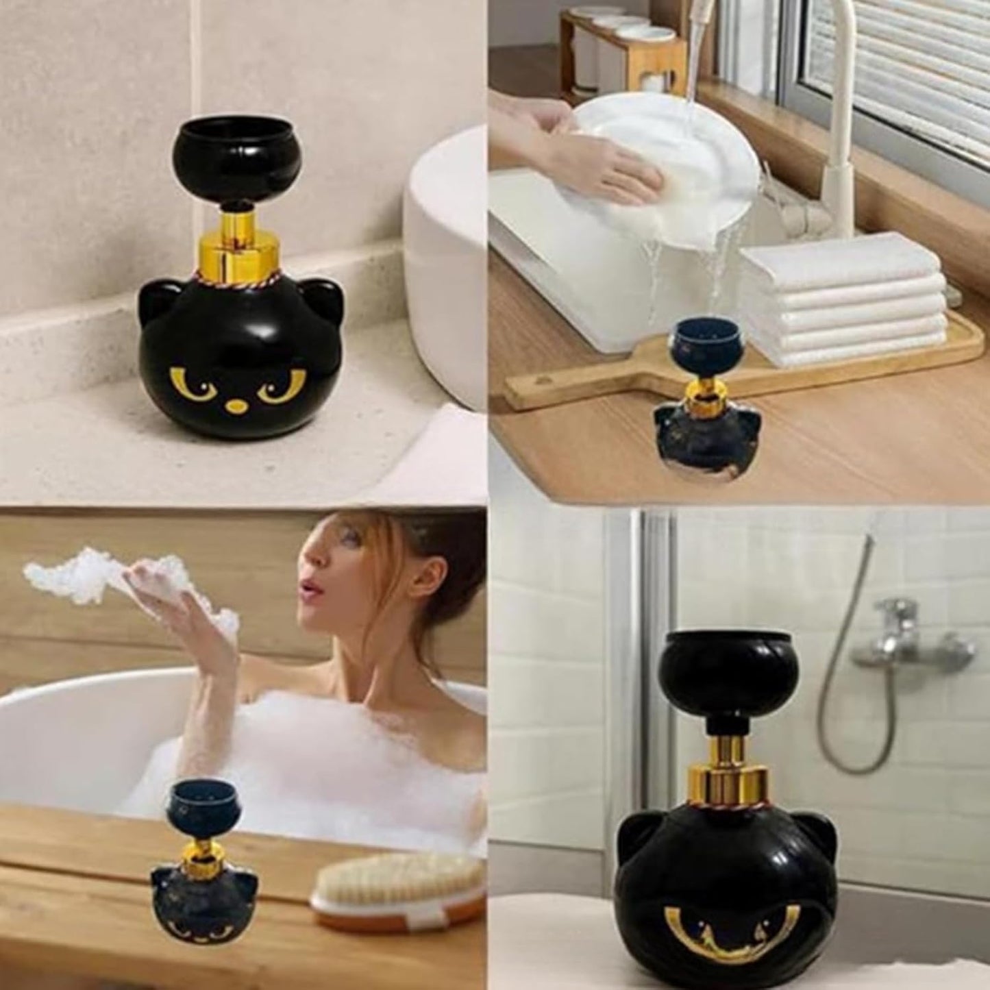 Cute Cat Paw Foam Soap Dispenser, Foaming Hand Dispensers - Pawprint Creates Shaped Bubbles, Black Pump Bottle for Soap, Refillable Empty Foam Liquid Container for Bathroom Kitchen (2)