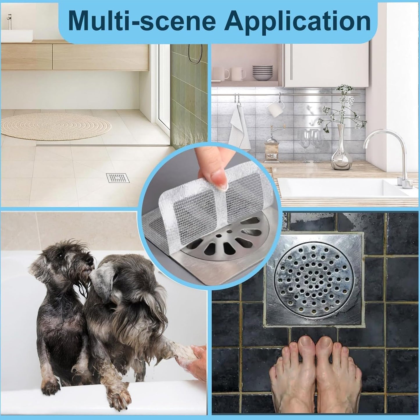 30pcs Disposable Shower Drain Hair Catcher Screen Sticker 4" X 4" Square Floor Drain Strainer Mesh Filter Cover for Bathroom Laundry Tub Bathtub Sink for Human Pet Sewer Bulk Blocking