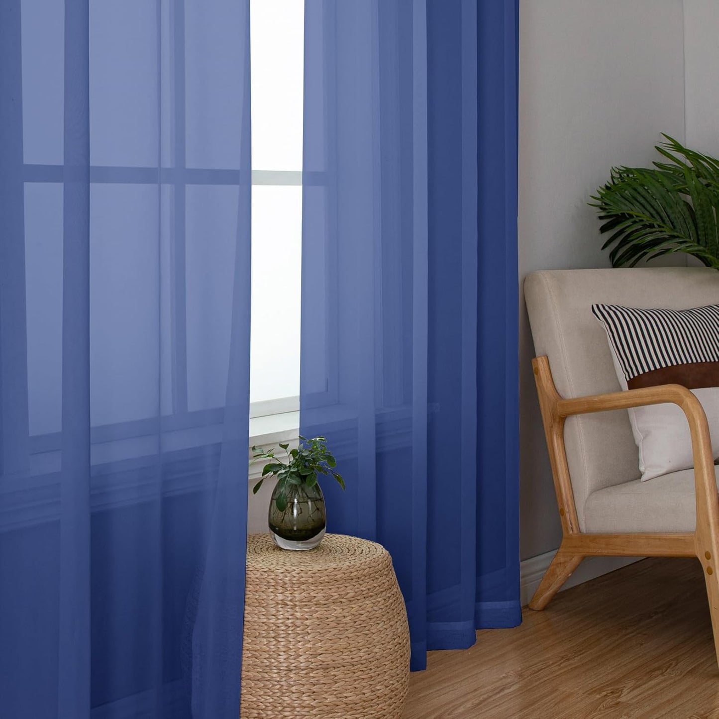 Chyhomenyc Royal Blue Sheer Curtains 63 Inch Length 2 Panels, Rod Pocket Solid Window Sheer Curtain Panels, Elegant Curtains & Drapes for Living Room Bedroom 2 Panels (Royal Blue, 42 W x 63 L)