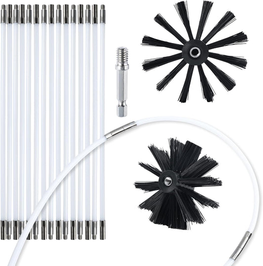 HOKLNUSE Dryer Vent Cleaner Kit Chimney Sweep Cleaning Tools Pellet Stove Cleaner Kit Air Dryer Duct Fireplace Brushes for Easy Lint Cleaning with 4" and 6" Brush Heads (Medium Duty, 20Feet)