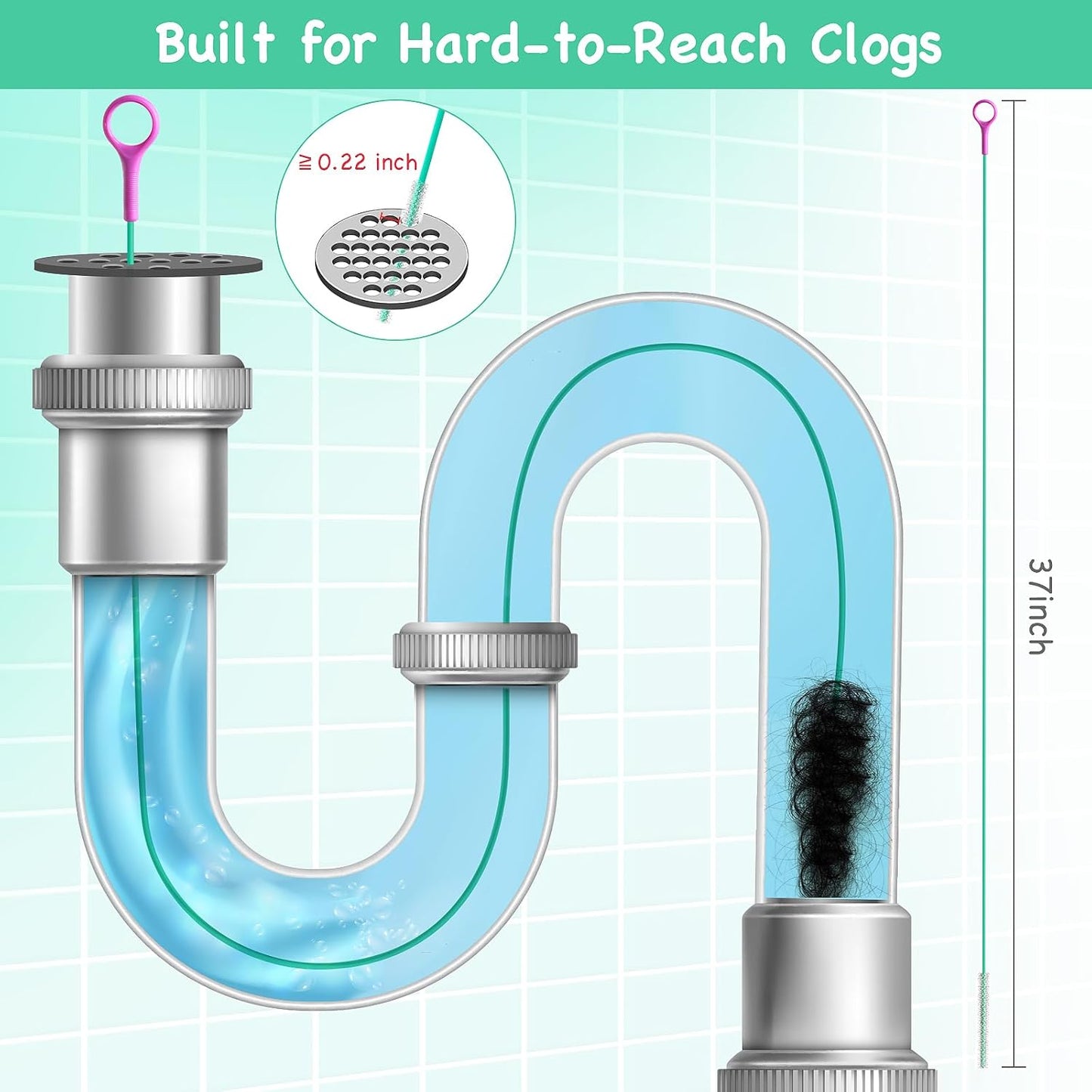 Drain Snake Hair Drain Clog Remover, 37-Inch Anti-Break Metal Sink Snake Drain Hair Removal Tool with Nylon Layer, Plumbing Snake Drain Cleaner Tool–6 Pack for Bathroom, Shower, Kitchen Sink, Bathtub