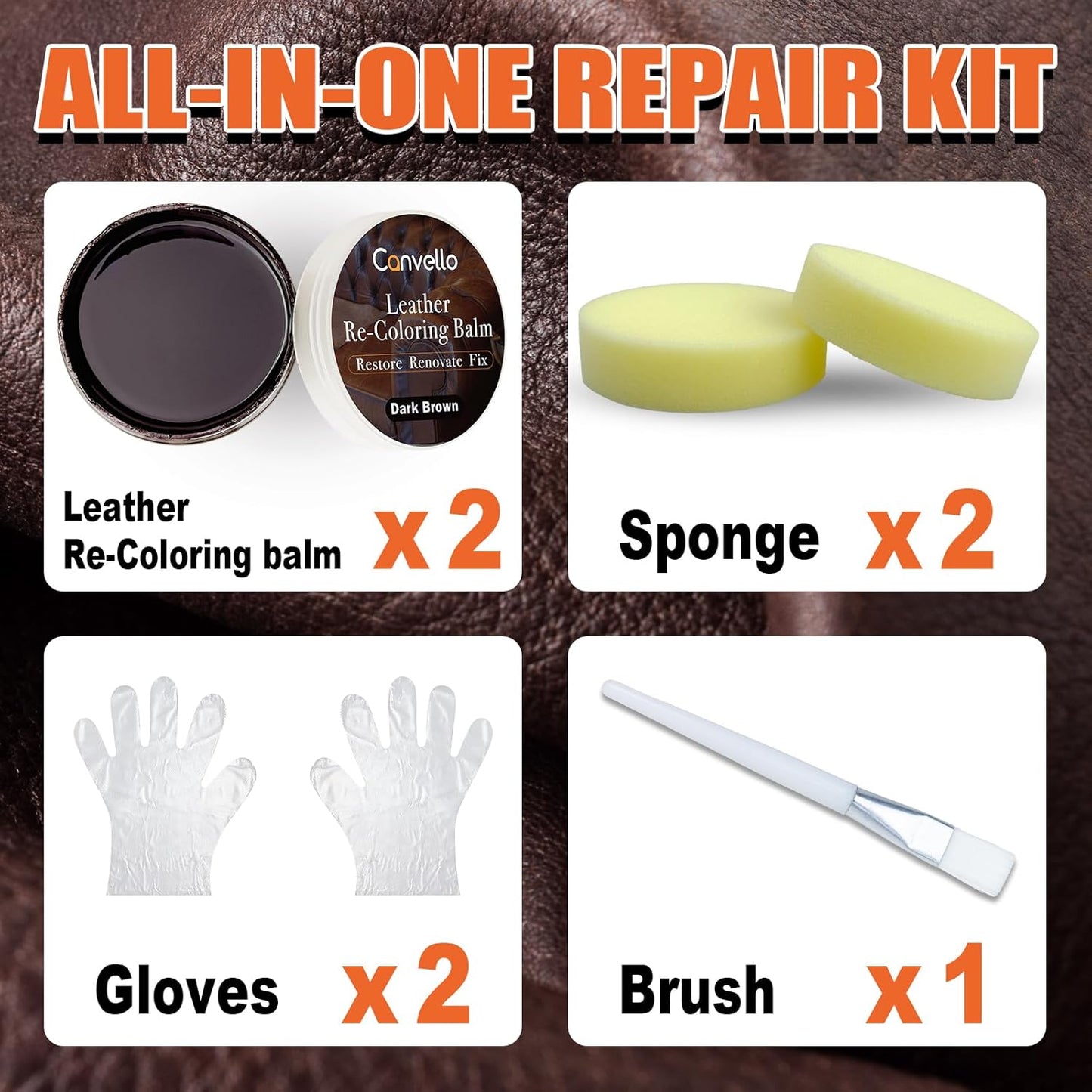 Dark Brown Leather Repair Kit, Dark Brown Leather Recoloring Balm, Leather Dye - Restore & Renew Scratch, Faded and Aged Leather & Vinyl Couches, Boots, Car Seats or Leather Furniture