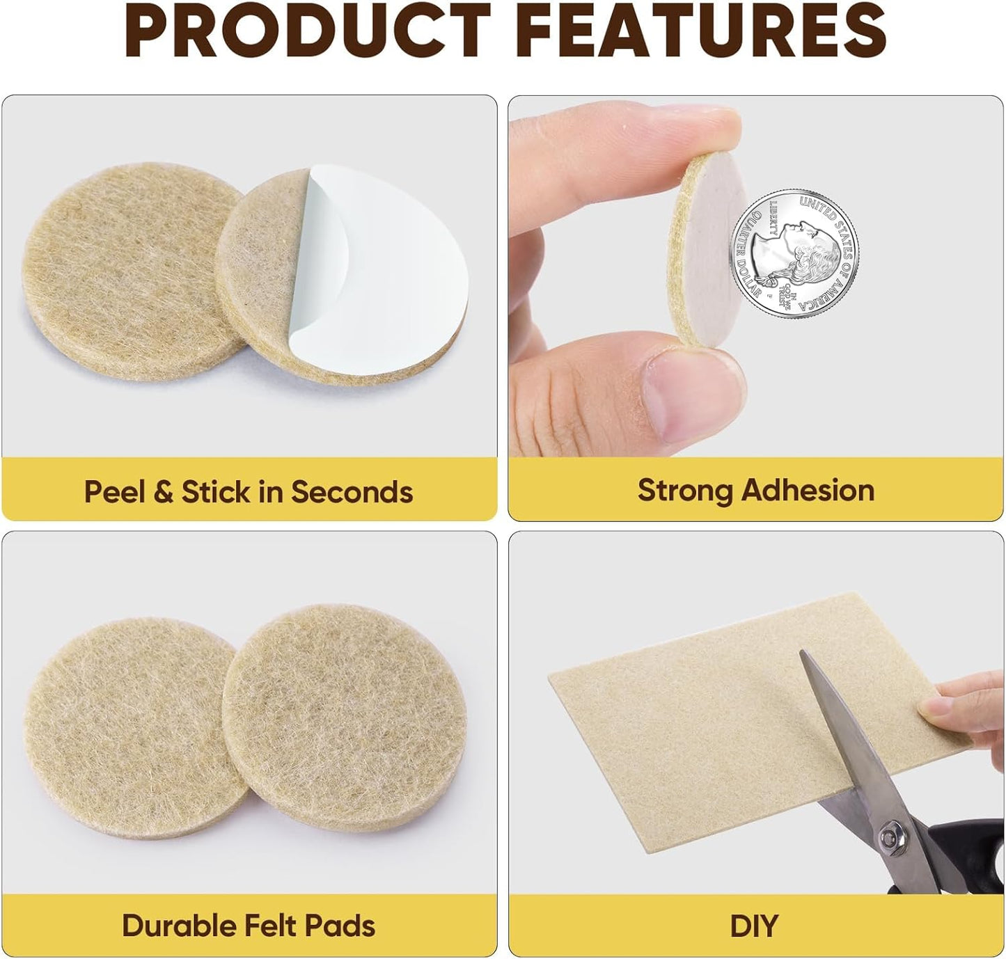 BALEINE 141PCS Felt Furniture Pads, Multi-Size Felt Pads for Chair Legs, Tables, Beds, Scratch-Reducing Floor Protectors for Hardwood Floors, Tile, Vinyl, and Laminate (141PCS, Beige)