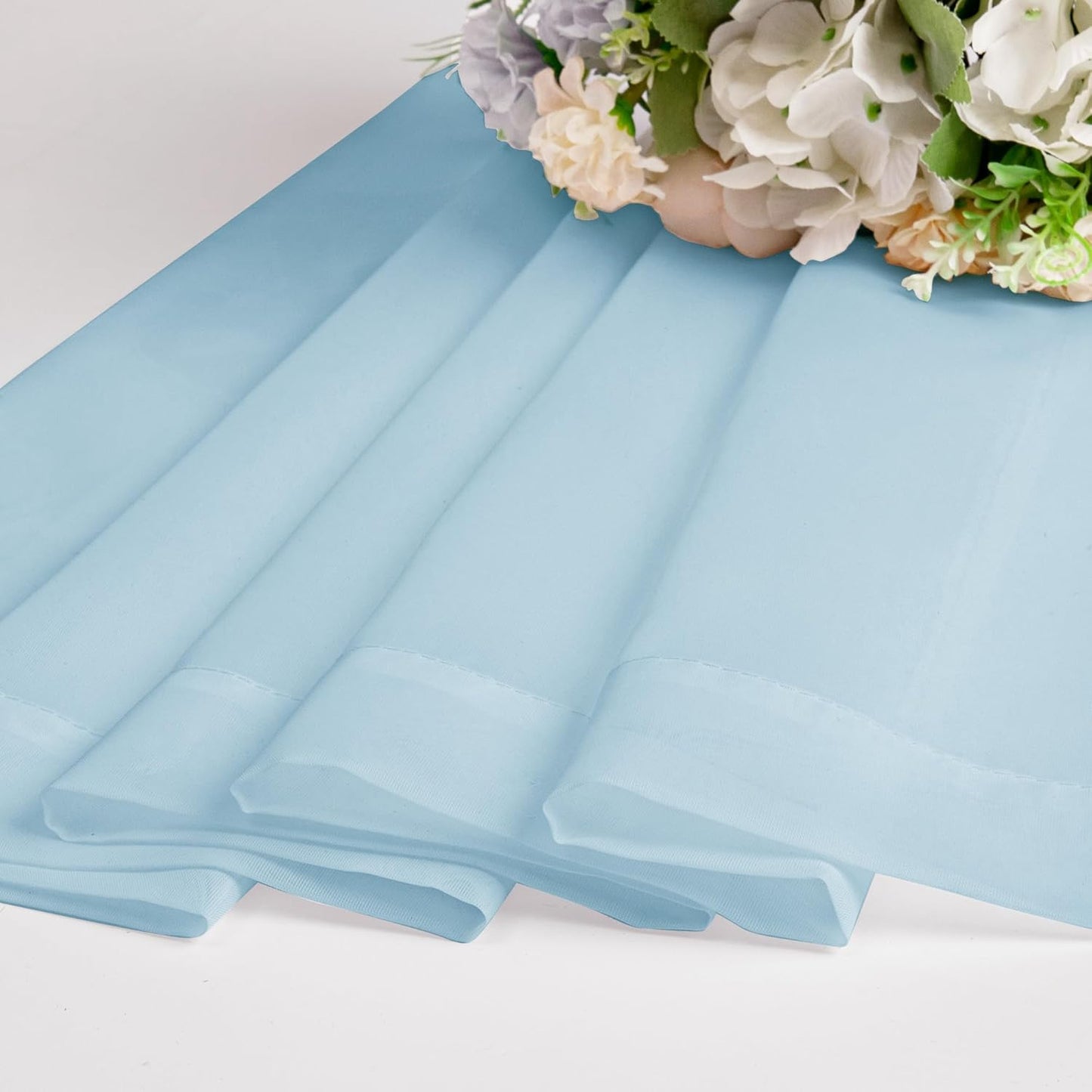 Chyhomenyc Sky Blue Sheer Curtains 30 inch Length 2 Panels, Light Filtering Voile Rod Pocket Short Window Curtians for Bathroom Living Room Farmhouse Small Windows, 42Wx30L inches