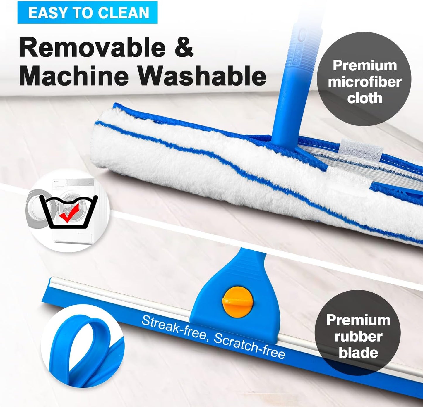 Squeegee for Window Cleaning, 14" Extra-Large Squeegee & Microfiber Scrubber Combi with 60" Stainless Steel Pole, Window Cleaning Kit for Shower Glass Mirror Door Car-2 Pads