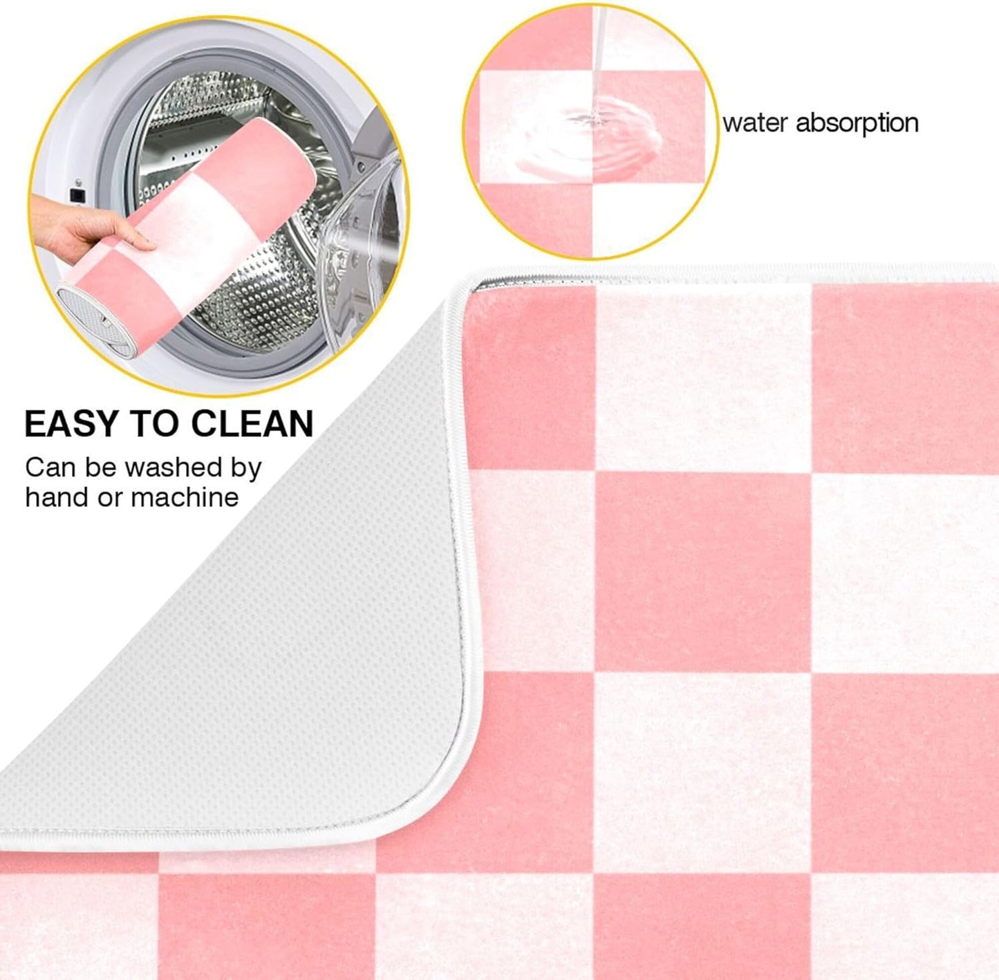 Buffalo Plaid Pink Dish Drying Mat for Kitchen Countertop 18x24 Chessboard Rectangle Large Drying Mat Reusable Quick Dry Dish Sink Absorbent Mats Dishwasher Easy Clean Decorative Home Essentials