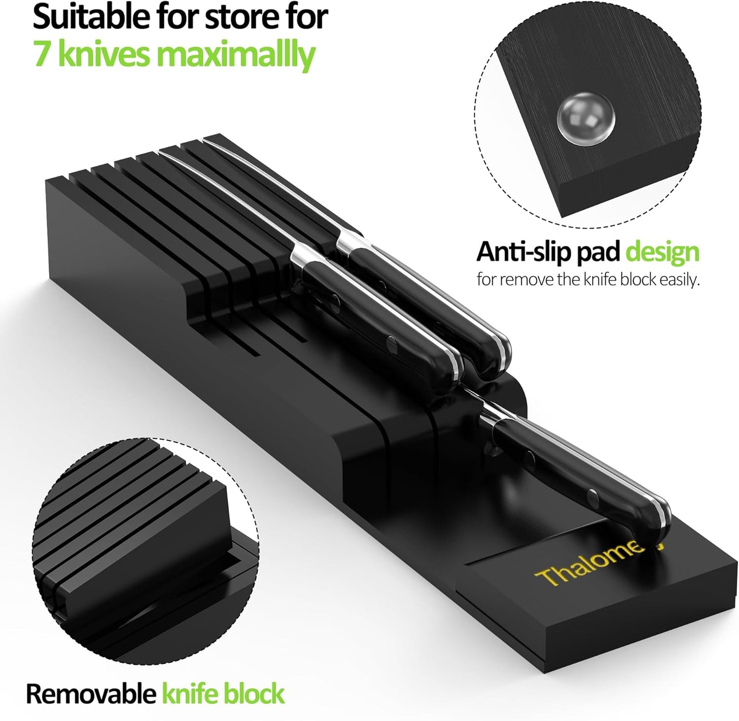 Bamboo Kitchen Drawer Organizer, Expandable Utensil Organizer with Removable Knife Block, Cutlery Tray Holder with Divider, Adjustable Silverware Organizer, Black