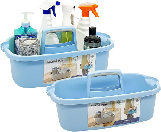 2 Pack Multi-Purpose Plastic Cleaning Caddy with Handle, Shower Caddy Organizer/Storage Basket/Totes Portable for Bathroom Supplies, Cleaning Products, Under Sink Tool, Housekeepers (Blue2)