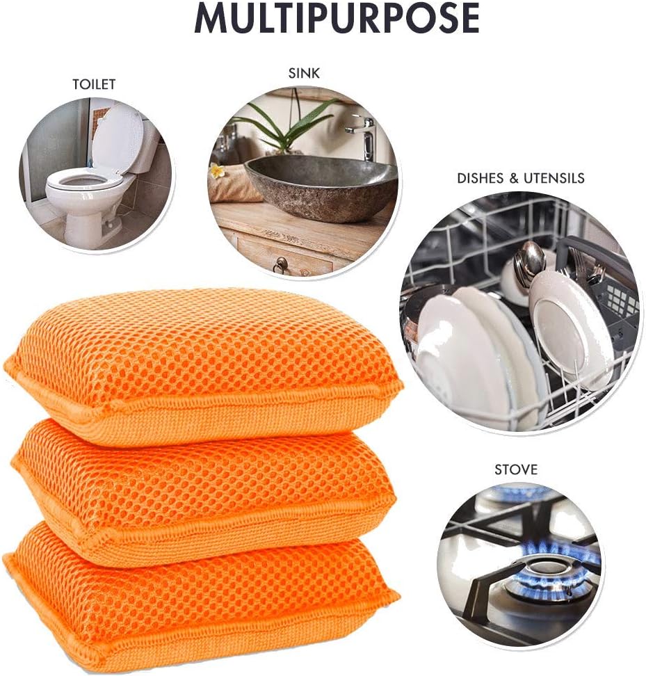 Commercial Miracle Microfiber Kitchen Sponge by Scrub-It - Large - Non-Scratch Heavy Duty Dishwashing Cleaning sponges- Machine Washable- (Orange, 6 Pack)