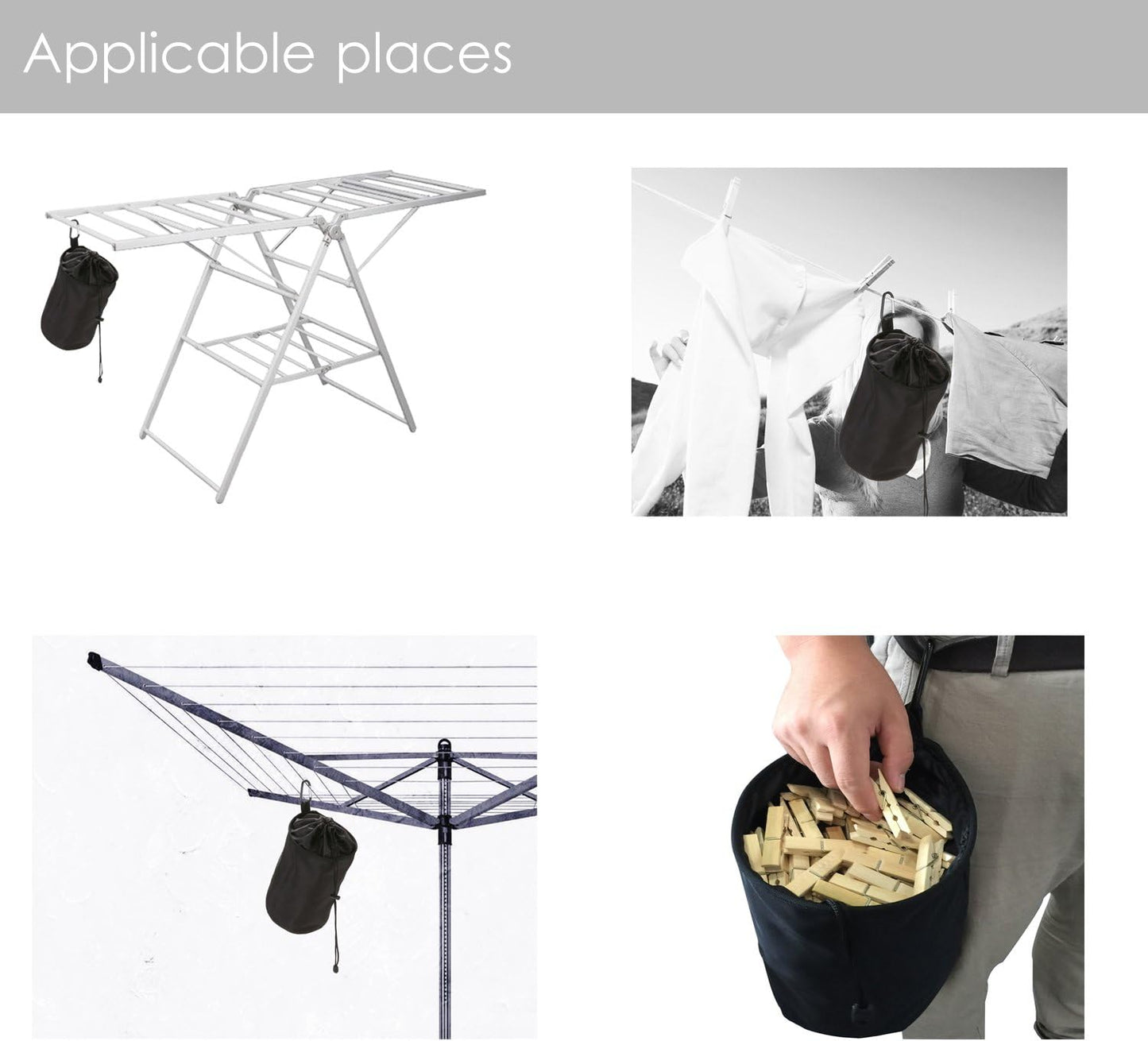 Clothespins Bag Hanging Clothesline Peg Organizer Storage Bags,Dust-proof (navy blue)