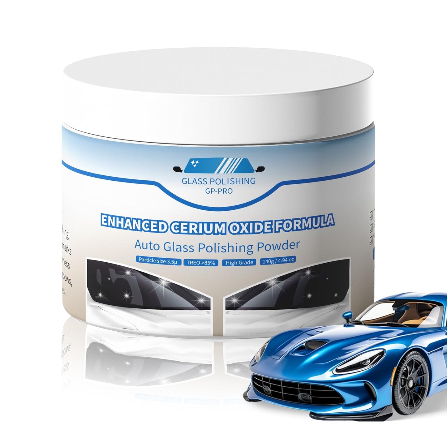 4.94 oz (140 g) Cerium Oxide Glass Polishing – Premium Windshield Glass Scratch Remover Powder 85% TREO, 3.5 Micron – IdealGlass Polishing Compound for AutoGlass, Side Windows, Mirrors – DIY or Pro