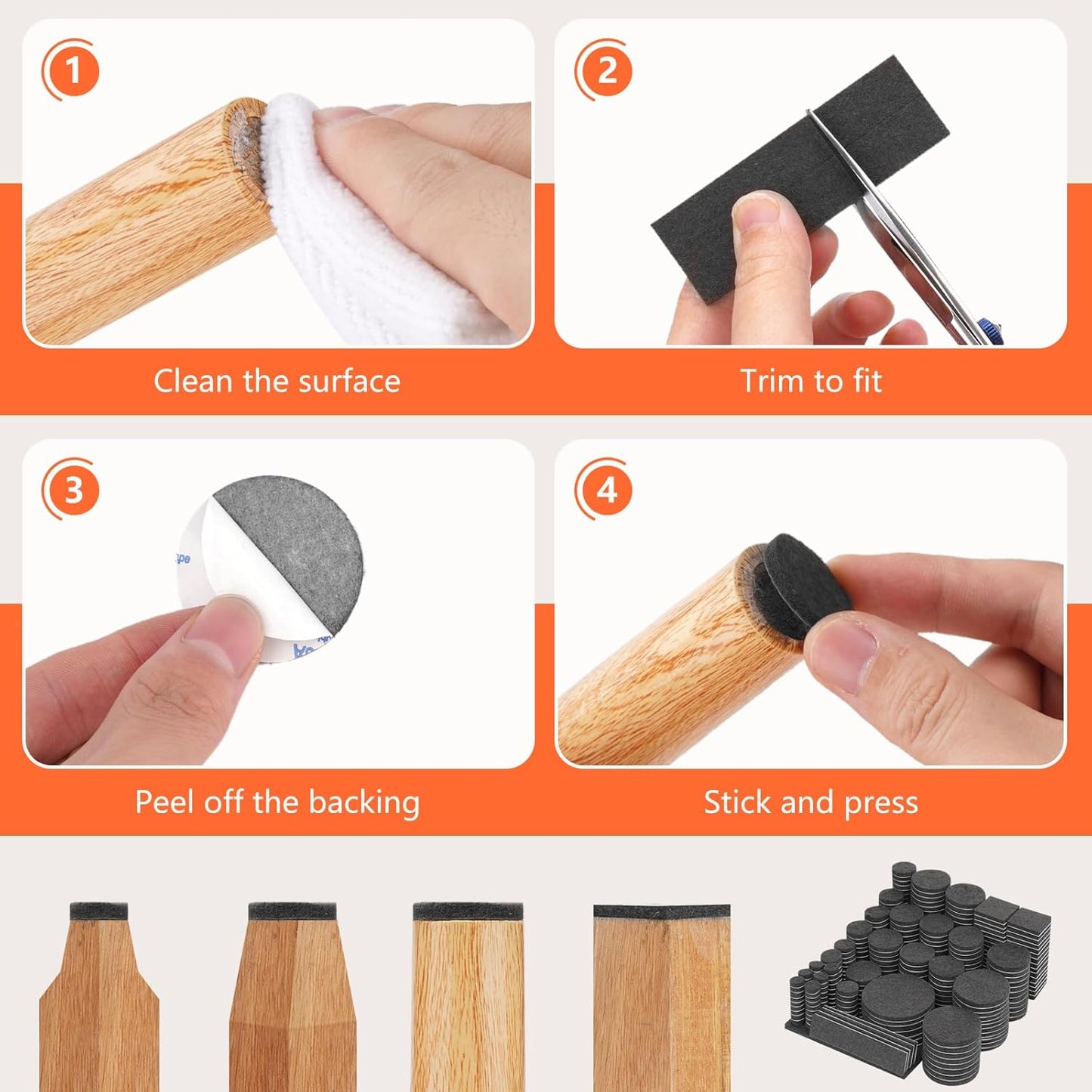 Felt Furniture Pads 300 Pieces, Furniture Pads for Hardwood Floors, Felt Pads for Chair Legs Furniture, Floor Protectors for Furniture Black