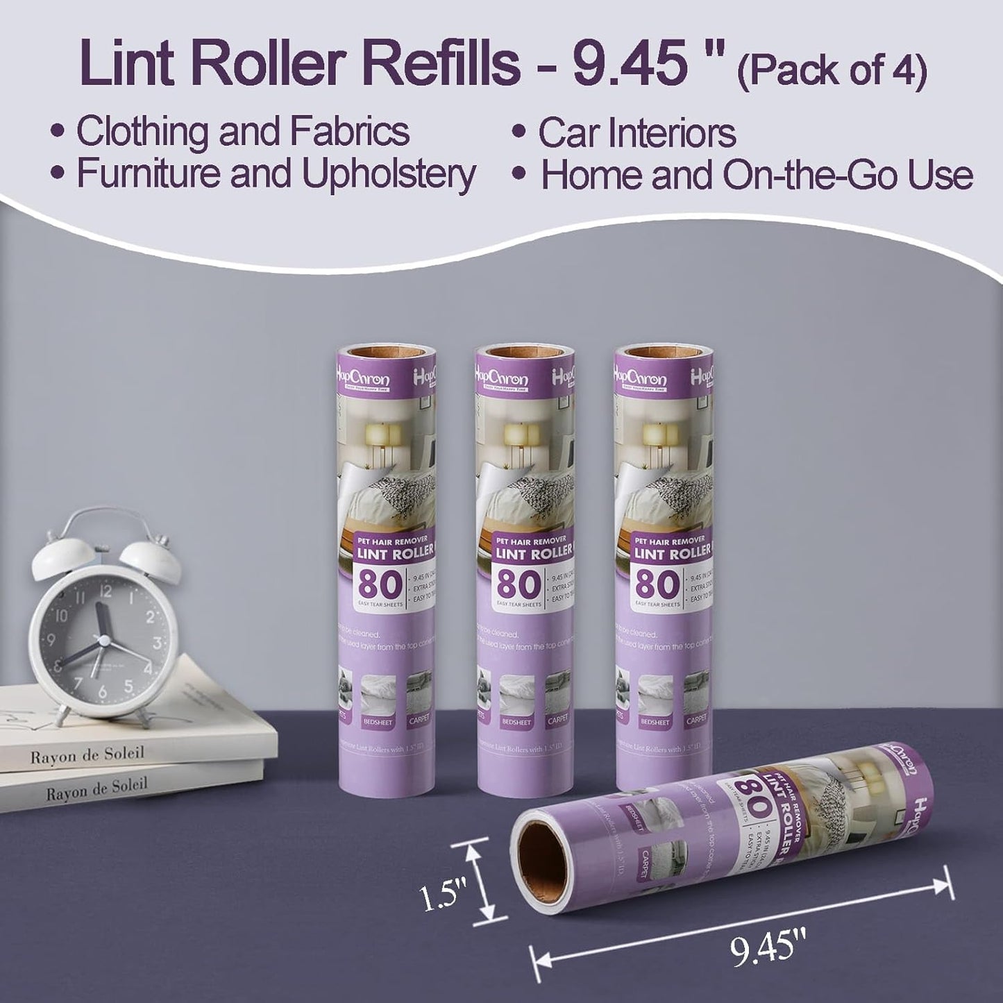 9.45 inch Large Surface Lint Roller Refills, Fits Most 9.45" Supersize Lint Rollers with 1.5" ID, Total 320 Easy Tear Sheets (Pack of 4)