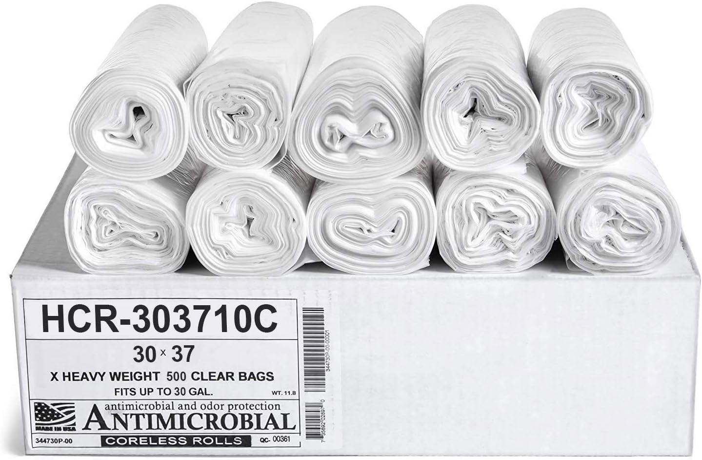 Aluf Plastics High Density Trash Bags, 30 Gallon, 500 Count, 10 Micron (eq), 30" x 37", Clear, for Bathroom, Office, Industrial, Commercial, Janitorial, Municipal, Recycling