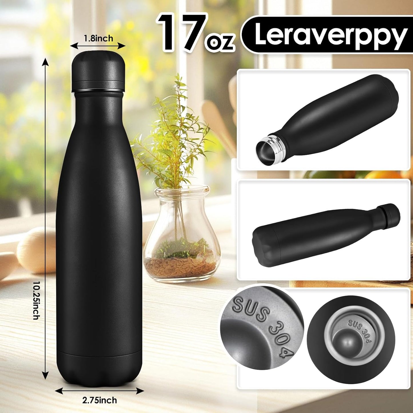 17oz Cola-Bottle Shaped Stainless Steel Leak-proof Water Bottle,Double Wall Vacuum Insulated Metal,Travel Mug For Sports Indoors & Outdoors,BPA-Free Kids Flasks,Assorted(4 Pack)
