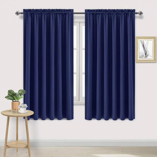 DWCN Blackout Curtains for Living Room Thermal Insulated, Energy Saving & Noise Reducing Bedroom Curtains, Navy, W 70x L 63 Inch, Set of 2 Rod Pocket Curtain Panels