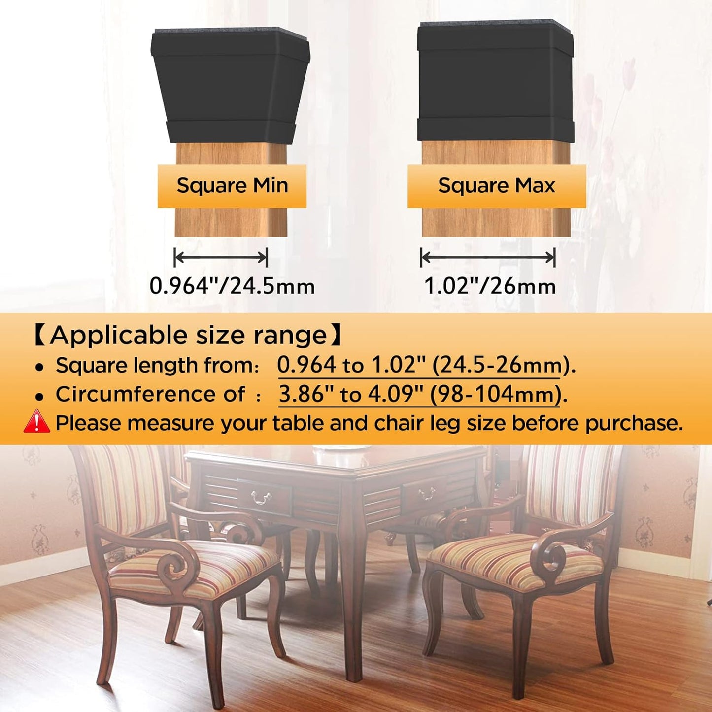 16 PCS Square Chair Leg Floor Protector, Silicone Chair Leg Cover, Furniture Leg Protectors with Felt, Mobile Table Leg pad, Protect The Floor from Scratches.1 in Black.