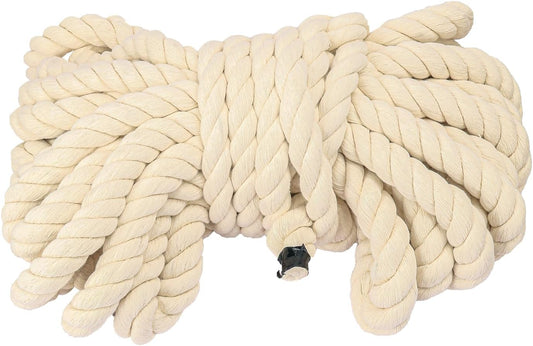 20mm Diameter Natural Twisted Cotton Rope, 49 Feet Length Premium Adult Strength Cotton Rope, Soft, Triple-Strand Rope for Nautical Crafts and Home Decoration