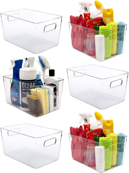 Clear Plastic Storage Bins, Perfect for Kitchen Organization or Pantry Organization and Storage, Laundry Room, Fridge, Freezer Organizer Plastic Storage Containers for Organizing, Cabinet Organizers