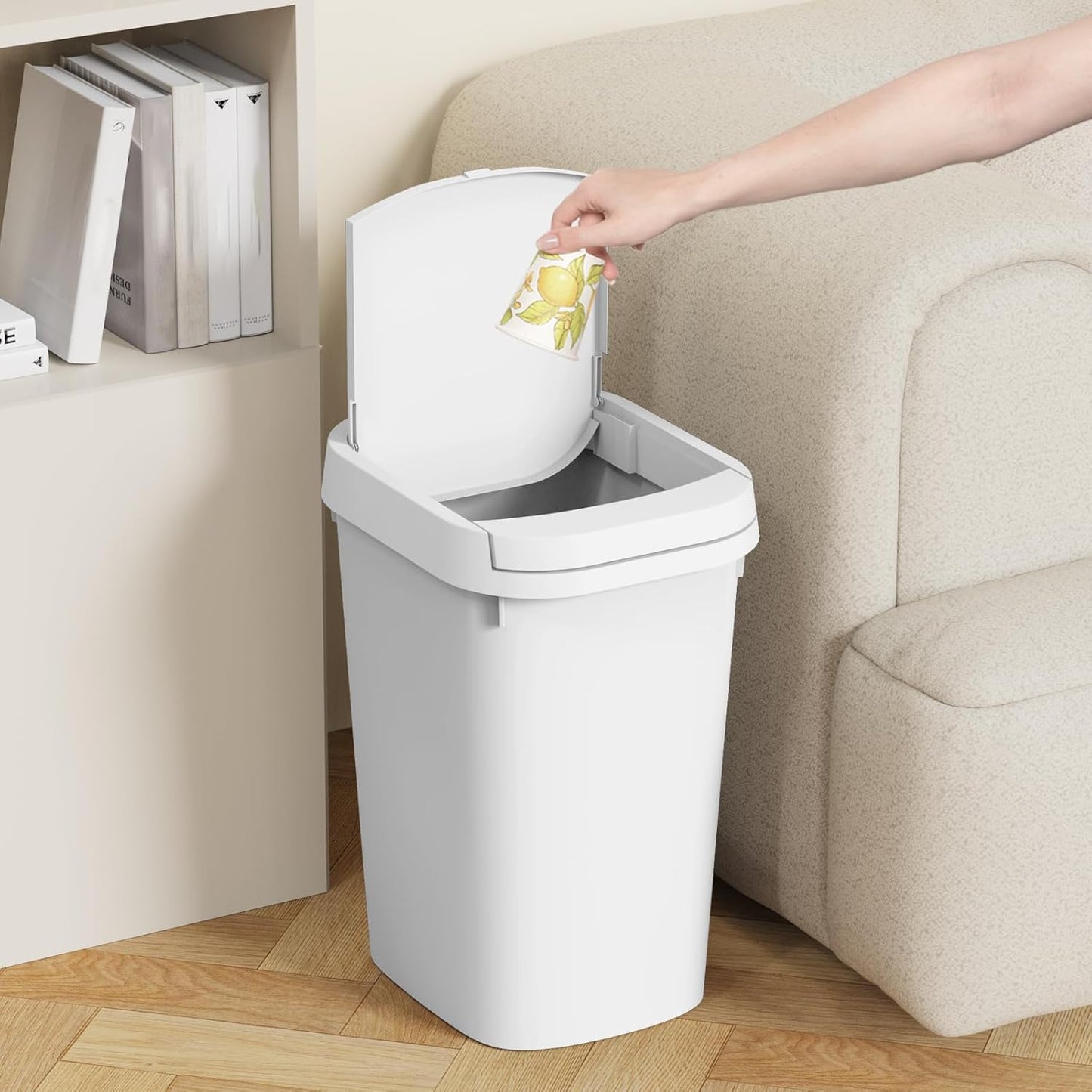 3 Pack Bathroom Small Trash Can with Lid, 2.6 Gallon Slim Garbage Bin with Pop-Up Lid, 10L Plastic Wastebasket for Bedroom, Office, Kitchen, Toilet (White)