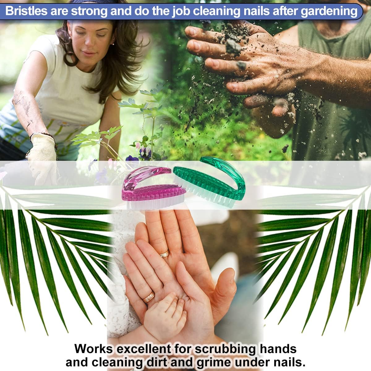 Handle Grip Nail Brush for Cleaning Fingernails Hands & Under Nails, Stiff Bristle Mechanic Scrub Brush Cleaner for Men Women, Pedicure Scrubbing Tool Kit (2 Pink + 2 Green)