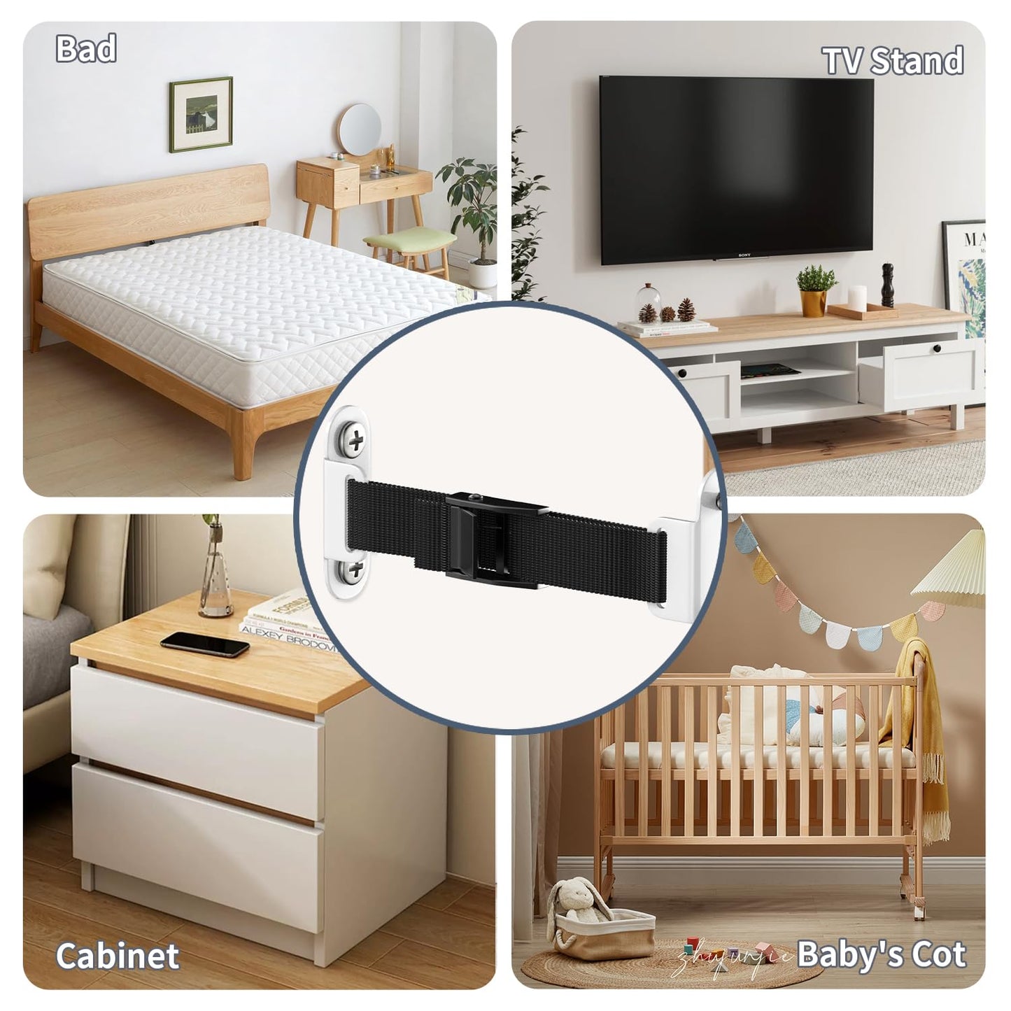 Furniture Anchors（2 Sets）for Baby Proofing Removable Anti Tip Furniture Anchors Adjustable Furniture Wall Anchor Earthquake Straps for Furniture for Child & Pet Protection (White)