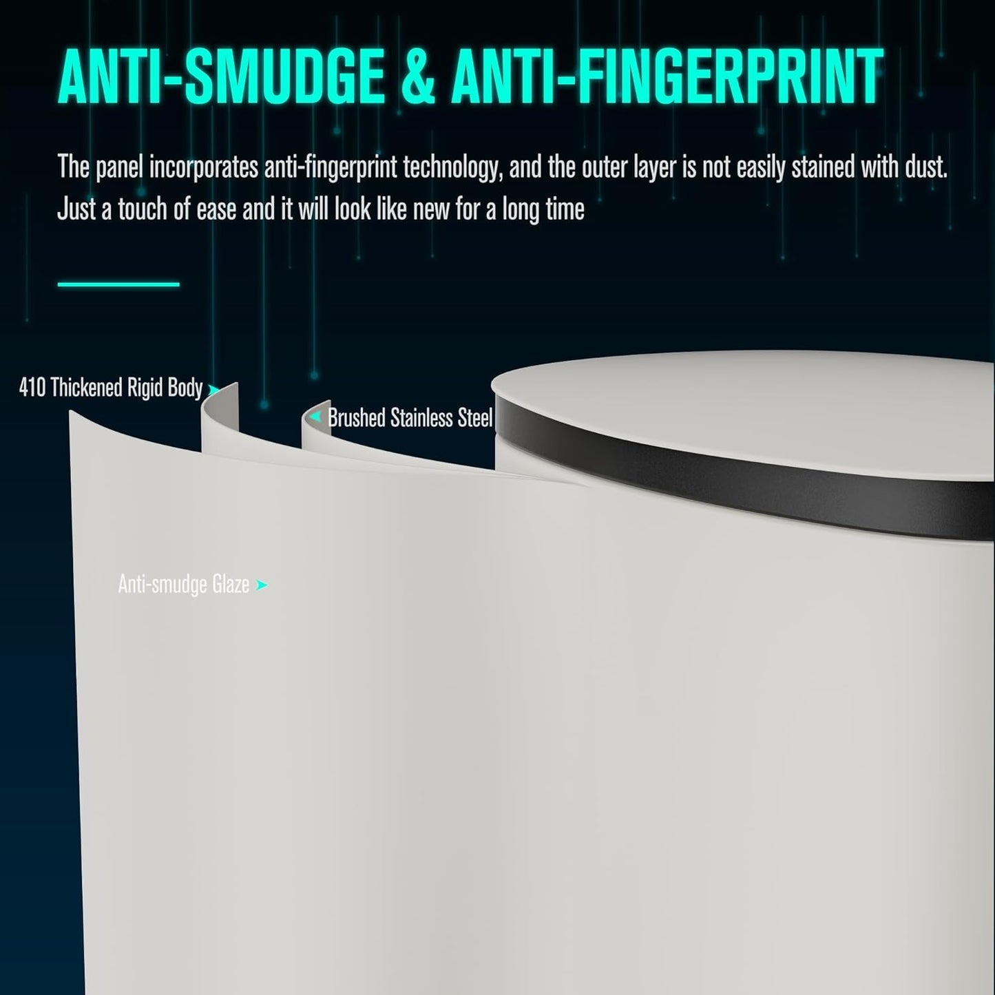 13 Gallon Stainless Steel Foot Pedal Large Trash Can with Soft Close Quiet Curved Surface Top Lid and Deodorant Storage Space, with 30 Garbage Bags for Kitchen/Home/Office Trash can and More - White