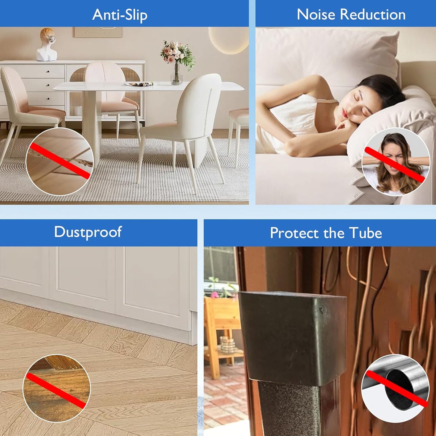 16 Pcs 1" x 1" Square Rubber Chair Leg Caps, PVC Table Leg Covers, Flexible & Anti-Slip Furniture Leg End Caps, Chair Leg Floor Protectors for Bar Stool Leg Patio Indoor, Black