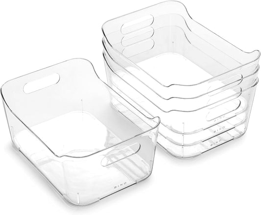 BINO | Plastic Organizer Bins, Small - 4 Pack | The SOHO Collection | Multi-Use Plastic Bin | Pantry & Freezer Organizer Bin | Storage Containers | Bins for Home & Kitchen Org