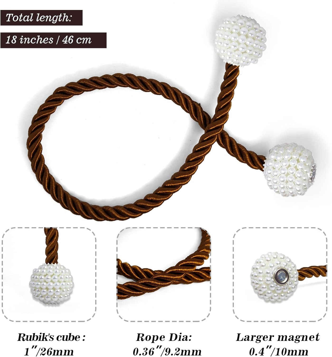 Hion Magnetic Curtain Tiebacks Dark Brown 6 Pack, Curtain Tiebacks Buckles Holdbacks Holders Hooks Clip for Home Bedroom Office Decorative Thick or Thin Curtain