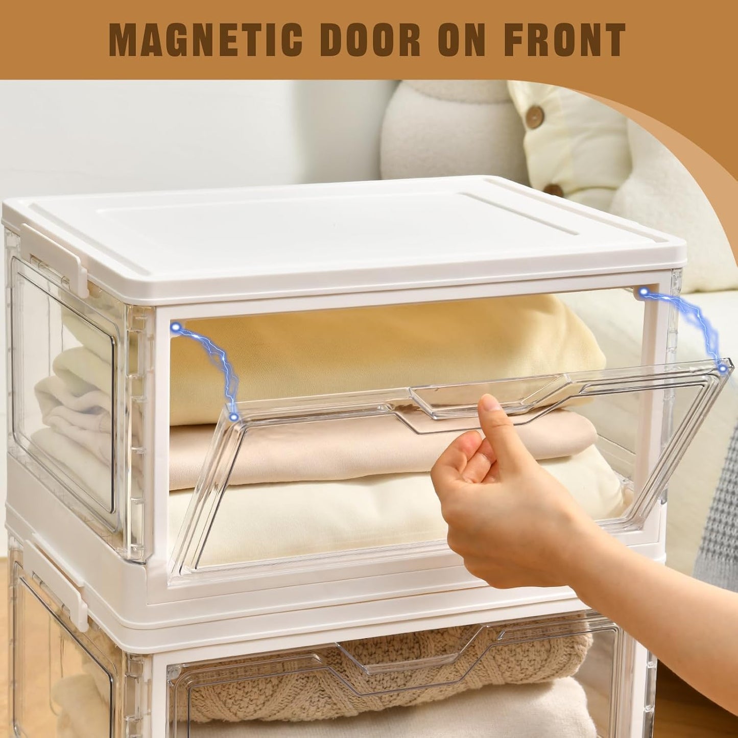 Collapsible Plastic Storage Bins with WheelsClear Stackable Storage Bins with Lid Stackable Storage Bins with Open Door Folding Storage Bins Organizer for Closet Bedroom Living Room