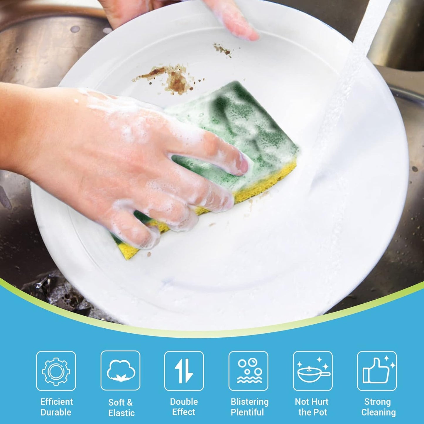 AIDEA Sponges Kitchen, Heavy Duty Scrub Sponge, 6Count, Sponges for Dishes, Cellulose Kitchen Sponge, Scrubbing Power for Tough Messes, Cleaning Power for Non Coated Cookware, Dishes, Pots, Pans