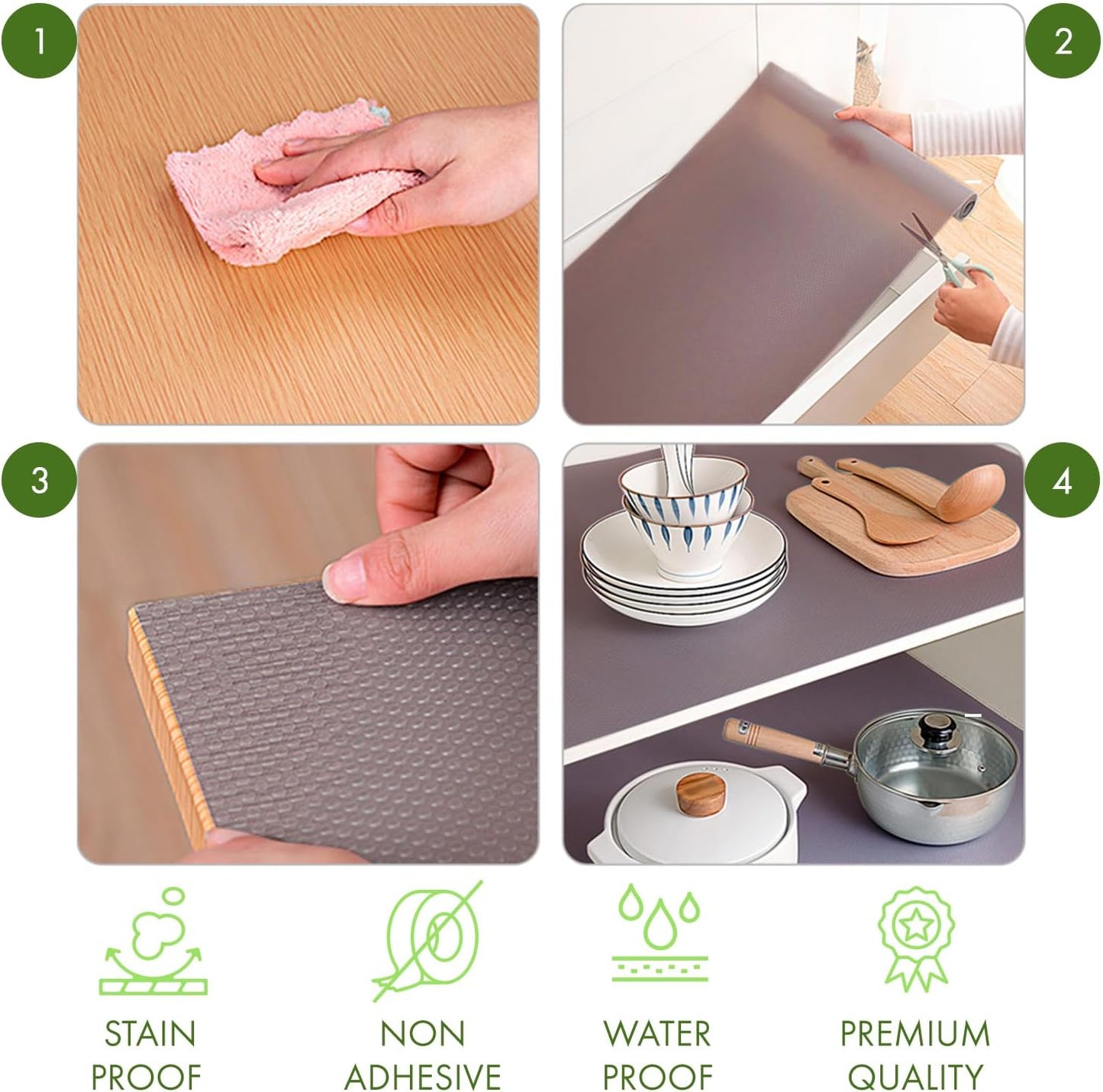 EVALAND 17.7" x 33 FT Non-Slip Shelf Liner, Non-Adhesive, BPA-Free, Waterproof Pantry Liner for Shelves, Easy to Cut, Oil-Proof Shelf Liners for Kitchen, Cabinets, Drawers, Refrigerator, Grey