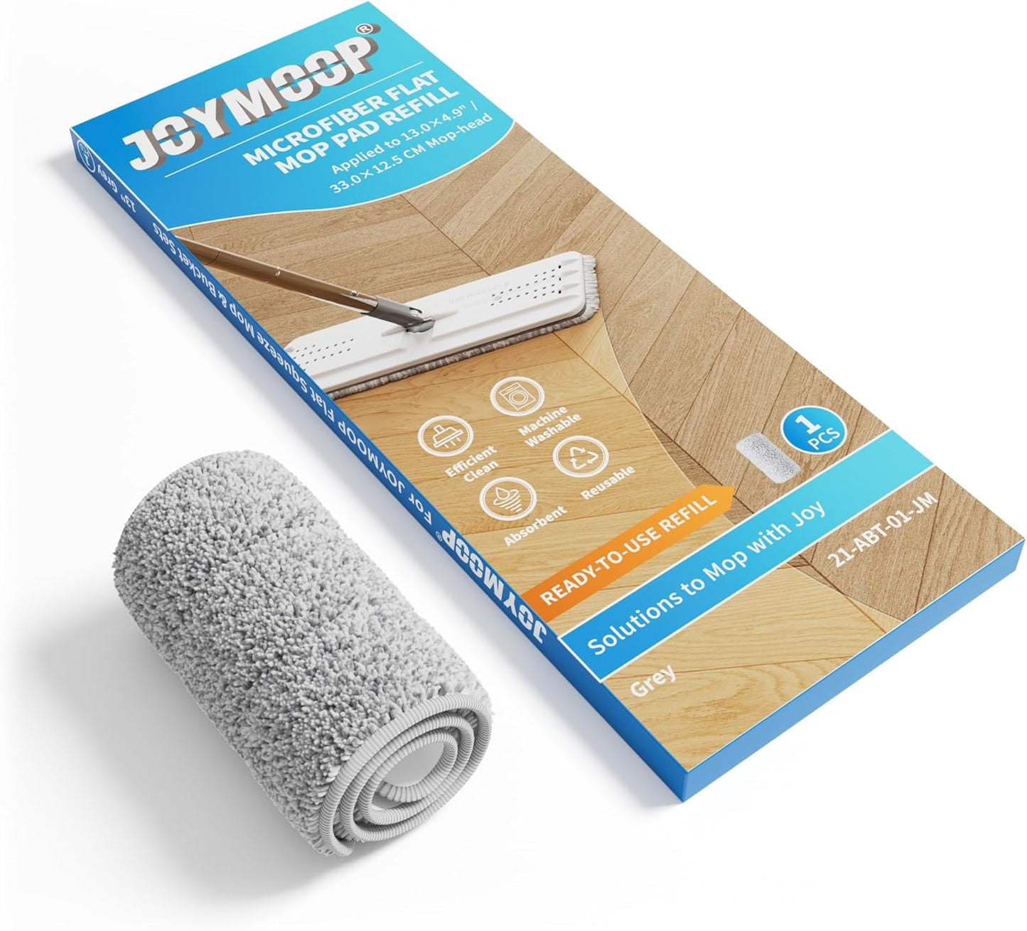 JOYMOOP Flat Mop Pad, Microfiber Mop Pad, Squeeze Mop Pads Replacement, 13" Refill 1 Pack - Grey
