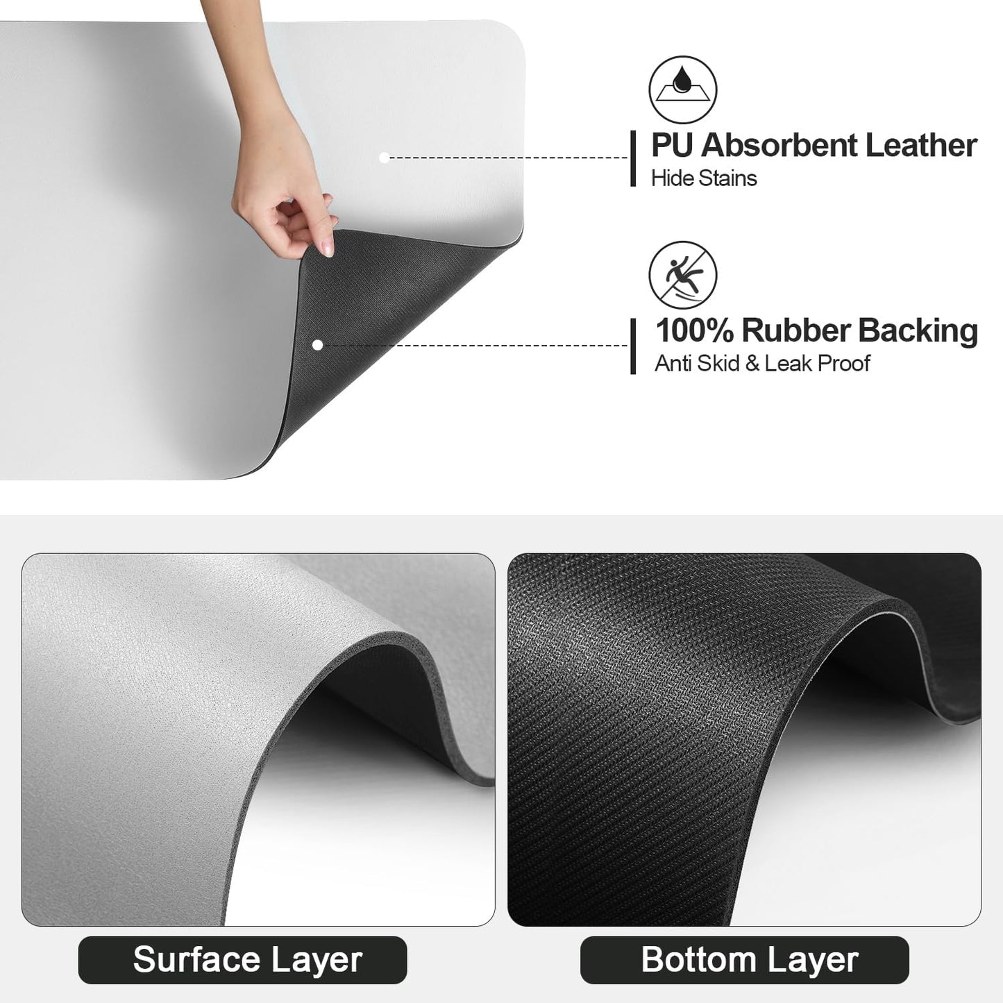 Dish Drying Mat for Kitchen Counter | Coffee Bar Mat for Countertops | Heat Resistant Drainer Mat with Non-slip Rubber Backed | Hide Stain Kitchen Absorbent Draining Mat | Light Grey 16"x24"