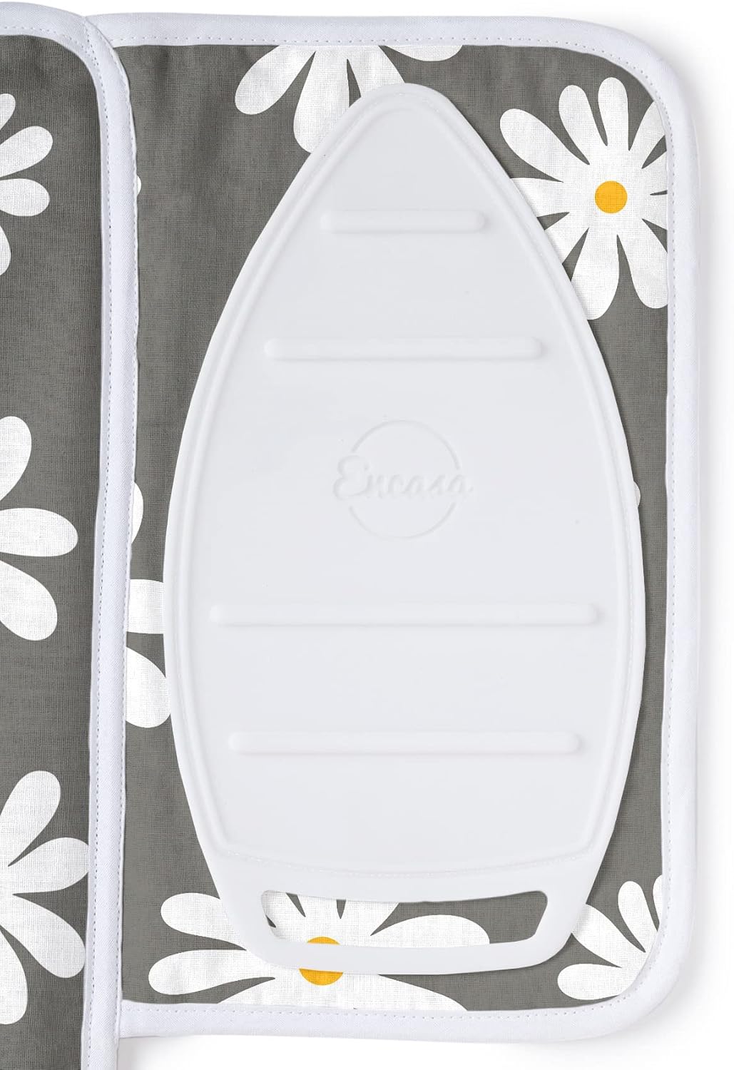 Encasa Homes Ironing Mat/Pad (Small 28"x20") with 3mm Padding & Silicone Iron Rest for Steam Pressing on Tabletop or Bed - Heat Resistant, Portable, Quilting & Travel Blanket - Daisy Grey