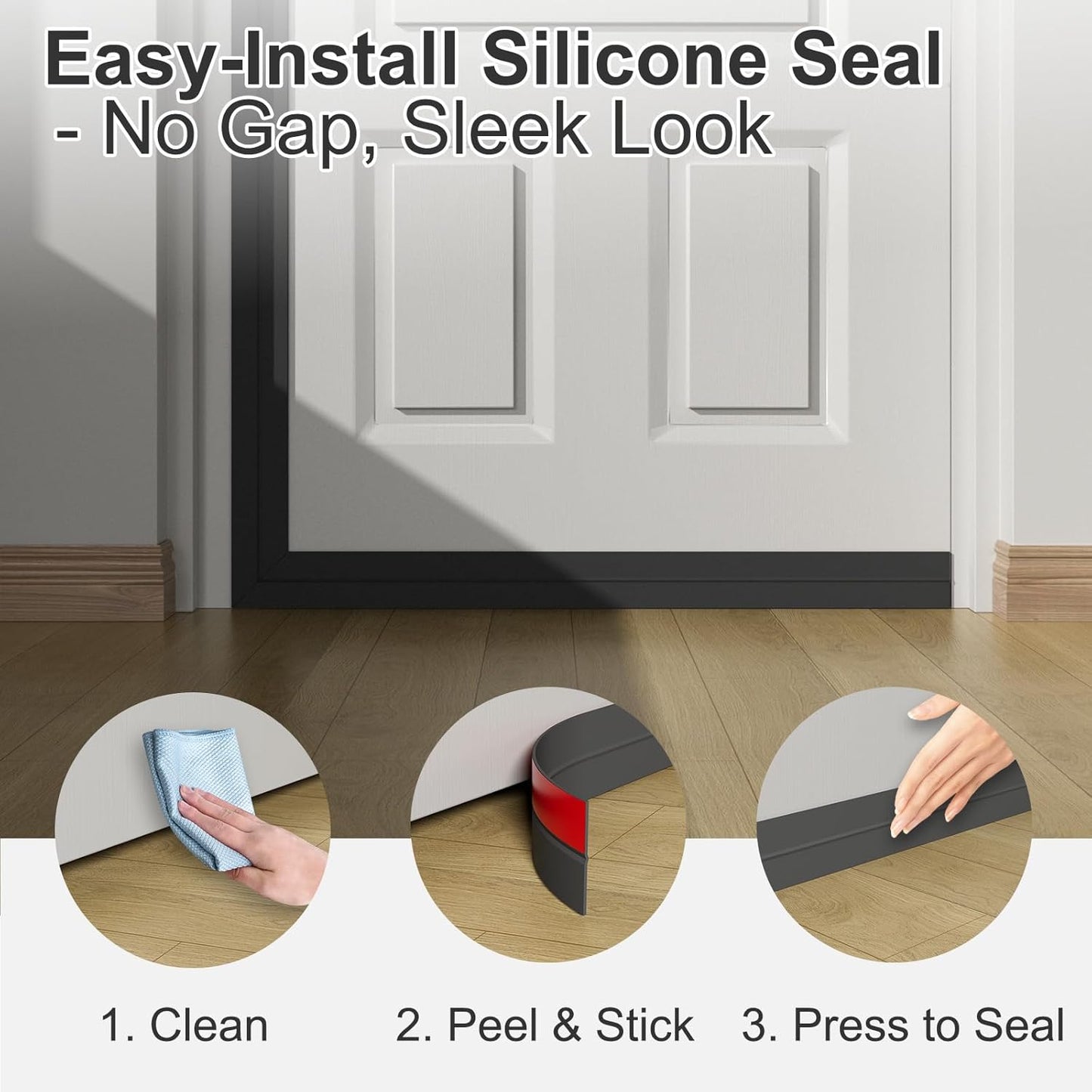 Heavy-Duty 20 ft x 1 in Weather Stripping, Door Draft Stopper Silicone Seal Strip for House and Glass Shower Doors for Collision and Side Gaps of Door and Windows, Black