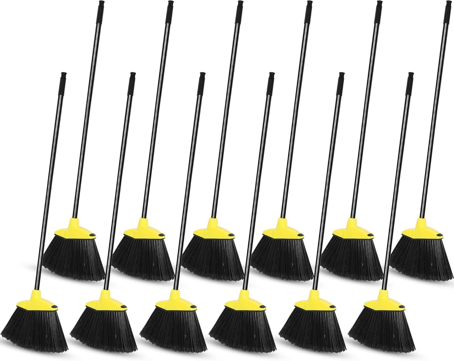 12 Pcs Heavy Duty 53 Inch Commercial Angle Brooms for Sweeping Indoor Outdoor - Black Broom with Long Handle for Garage, Courtyard, Patio, Lobby, Mall, Market, Shop, Sidewalk, Floor (Yellow)