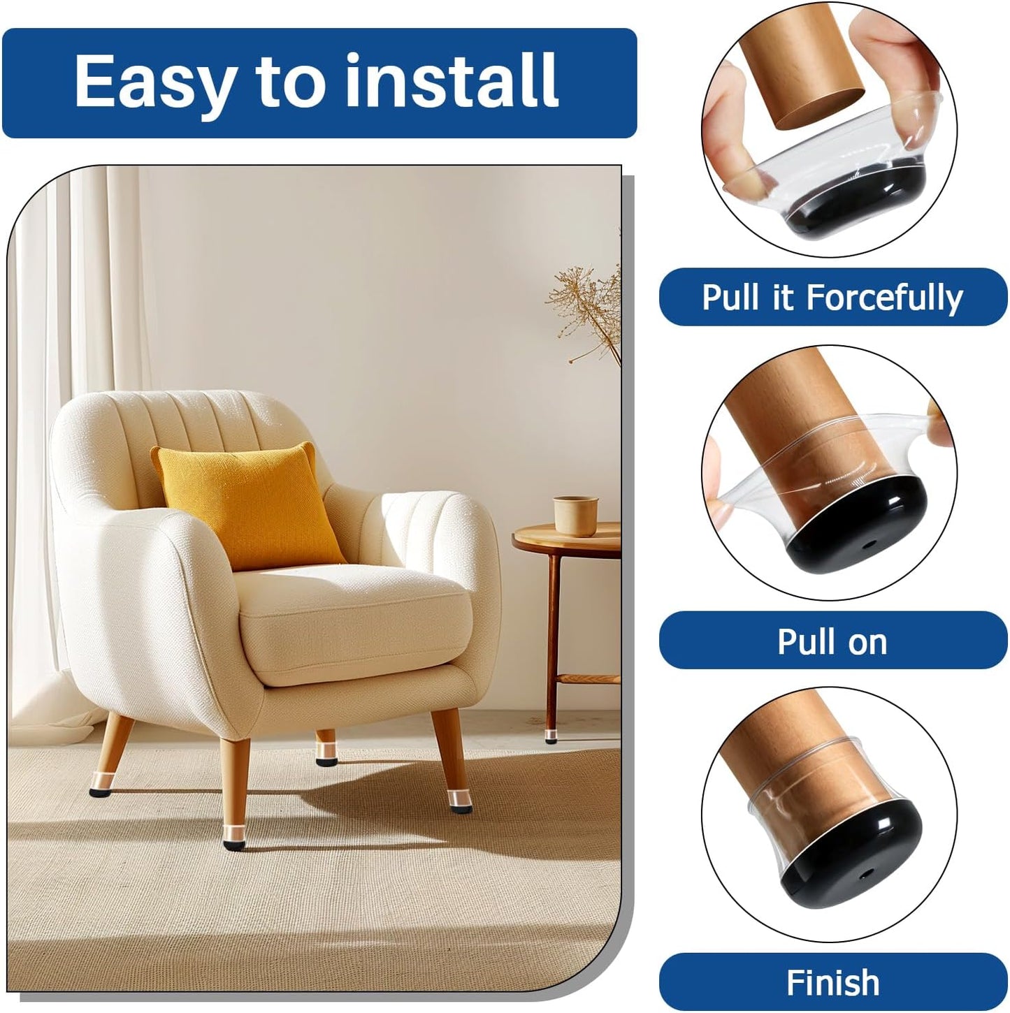 2024 New Chair Leg Floor Protectors for Hardwood Floors and Carpet Silicone Covers to Protect Wood Tile Floors Chair Sliders Non Slip Reduce Noise 28 Pcs Clear Round L Fit:1-3/16"~1-9/16"