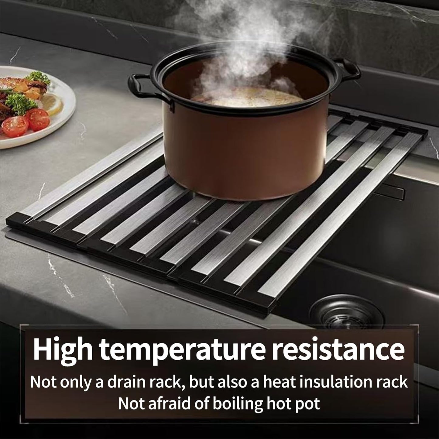 Foldable Dish Drying Rack, Over The Sink Dish Drying Rack ，Dish Drying mat，Dish Drying mats for Kitchen Counter，Stainless Steel Multifunctional mat (19.69×12.8in)