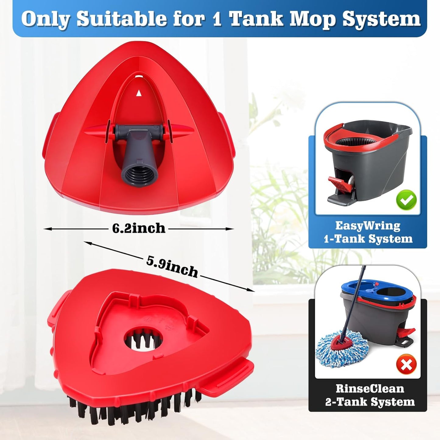 4 Pack Mop Replacement Heads Compatible with Oceda EasyWring 1-Tank System - Includes 1 Mop Scrub Brush Head,1 Mop Base,Microfiber Mop Refills, Easy Cleaning Mop Head Replacement(White)