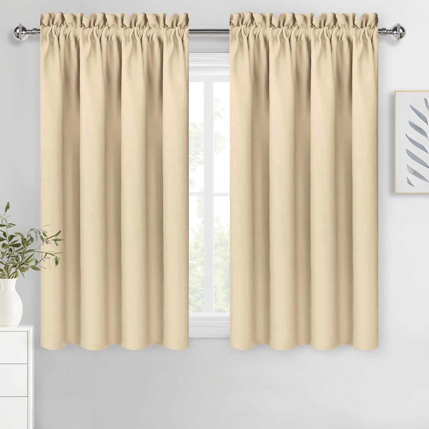 DWCN Blackout Curtains Room Darkening Thermal Insulated Bedroom Curtains Window Curtain Panels, 52 x 54 inches Long, Set of 2 Beige Rod Pocket Drapes